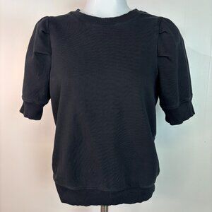Express Top Medium Black Sweatshirt Puff Shoulder Short Sleeve Crew Neck